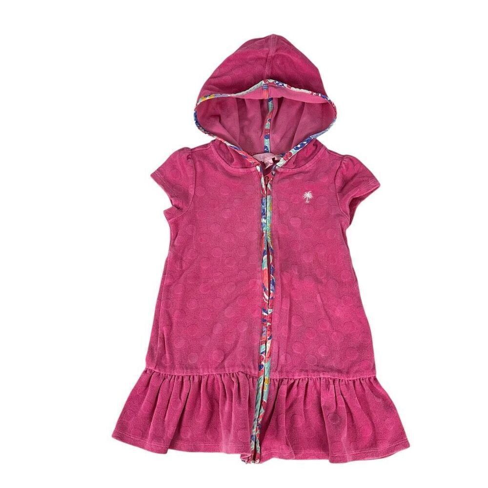 Lilly Pulitzer Girls Swim Cover Up Full Zip Hooded Pink Terry Cloth Size Small 4